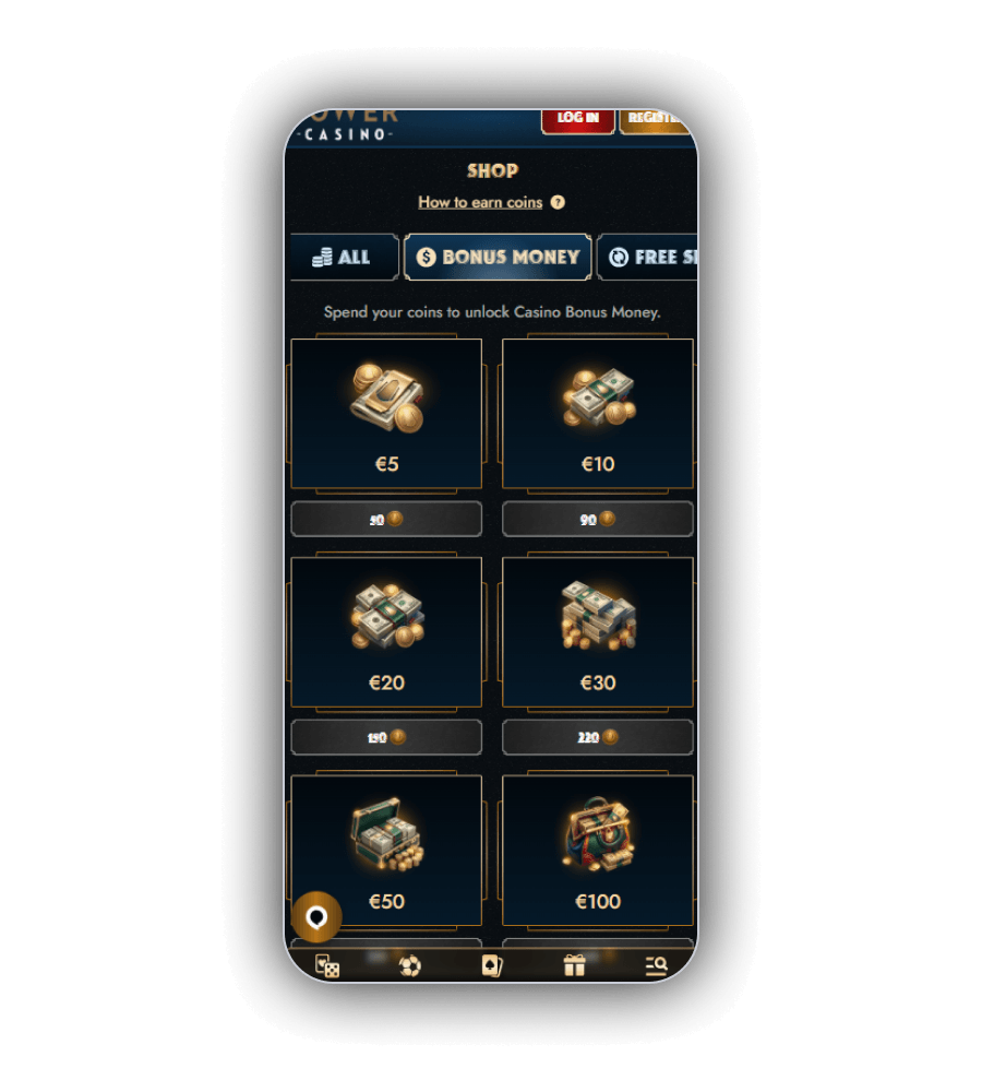 Coin shop tiles for fixed casino bonus amounts